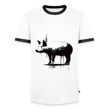 Pig Stencil White and Black - Men's Ringer Shirt - white/black - Front - AI Model Female 172 light (172cm) & AI Model Male 178 dark (178cm)