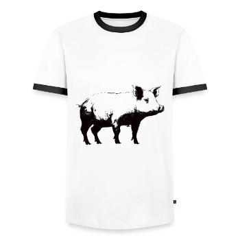 Pig Stencil White and Black - Men's Ringer Shirt - white/black - Front - AI Model Female 172 light (172cm) & AI Model Male 178 dark (178cm)