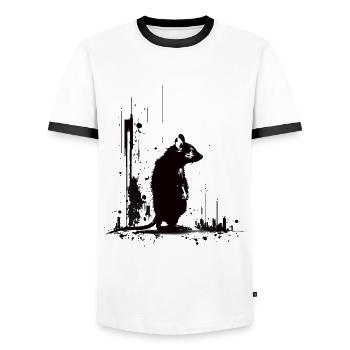 Rat Stencil Art White and Black - Men's Ringer Shirt - white/black - Front - AI Model Female 172 light (172cm) & AI Model Male 178 dark (178cm)