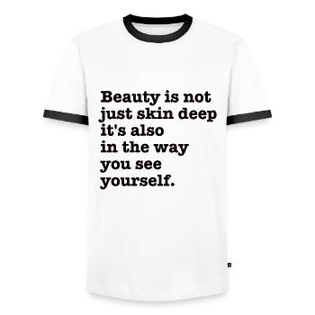 Beauté naturelle Pas de graisse buccale Romover Citation - T-shirt contrasté Homme - blanc/noir - Devant - AI Model Female 172 light (172cm) & AI Model Male 178 dark (178cm)
