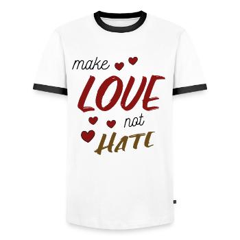 Make Love Not Hate Sayings - Men's Ringer Shirt - white/black - Front - AI Model Female 172 light (172cm) & AI Model Male 178 dark (178cm)