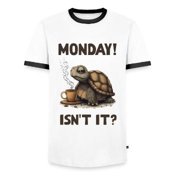 Montag! Ist Es Nicht? Schildkröte Morgen Grunch - Männer Kontrast-T-Shirt - Weiß/Schwarz - Vorne - AI Model Female 172 light (172cm) & AI Model Male 178 dark (178cm)