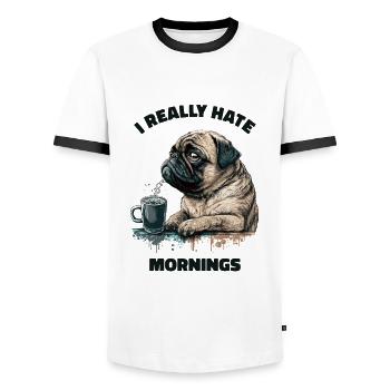 Ich Hasse Den Morgen Wirklich! Mops Hund - - Männer Kontrast-T-Shirt - Weiß/Schwarz - Vorne - AI Model Female 172 light (172cm) & AI Model Male 178 dark (178cm)