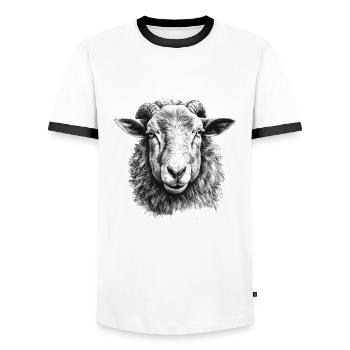 Portrait de mouton - T-shirt contrasté Homme - blanc/noir - Devant - AI Model Female 172 light (172cm) & AI Model Male 178 dark (178cm)