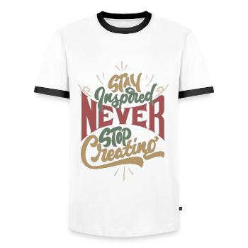 Never Stop Creating, Retro Style - Männer Kontrast-T-Shirt - Weiß/Schwarz - Vorne - AI Model Female 172 light (172cm) & AI Model Male 178 dark (178cm)