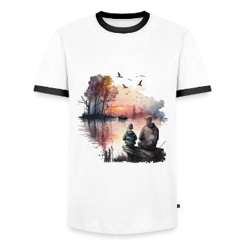 Fête des pères randonnée, camping et pêche - T-shirt contrasté Homme - blanc/noir - Devant - AI Model Female 172 light (172cm) & AI Model Male 178 dark (178cm)
