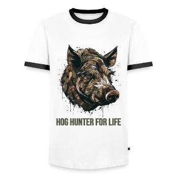 Hog Hunter for Life Boar Hunting - Men's Ringer Shirt - white/black - Front - AI Model Female 172 light (172cm) & AI Model Male 178 dark (178cm)