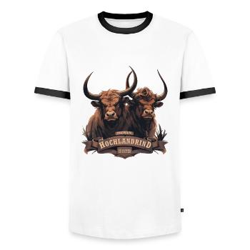 Premium Highland Cattle Breeder - Men's Ringer Shirt - white/black - Front - AI Model Female 172 light (172cm) & AI Model Male 178 dark (178cm)