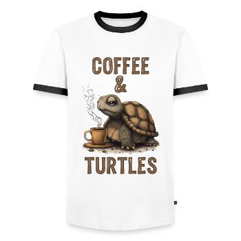 Coffee and turtles – humorous design for - Men's Ringer Shirt - white/black - Front - AI Model Female 172 light (172cm) & AI Model Male 178 dark (178cm)