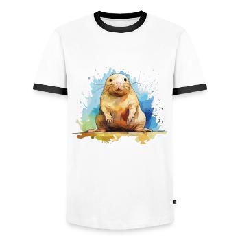 Watercolor naked mole rat - colorful rodent art - Men's Ringer Shirt - white/black - Front - AI Model Female 172 light (172cm) & AI Model Male 178 dark (178cm)