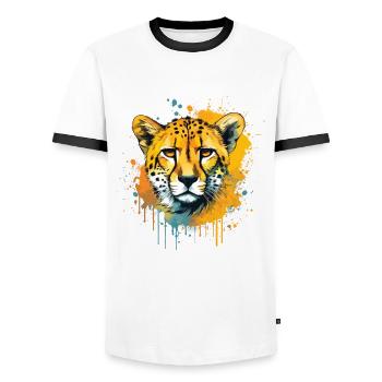 Colorful Art - Cute &; Wild Cheetah design - Men's Ringer Shirt - white/black - Front - AI Model Female 172 light (172cm) & AI Model Male 178 dark (178cm)