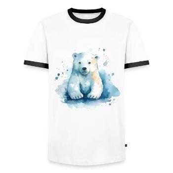 Colorful polar bear - awareness of climate change - Men's Ringer Shirt - white/black - Front - AI Model Female 172 light (172cm) & AI Model Male 178 dark (178cm)