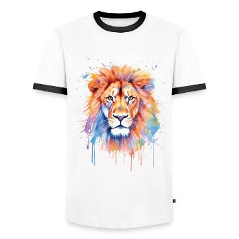 Niedliche Löwen-aquarellkunst - Männer Kontrast-T-Shirt - Weiß/Schwarz - Vorne - AI Model Female 172 light (172cm) & AI Model Male 178 dark (178cm)