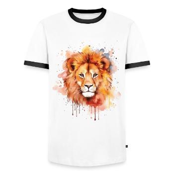 Niedliche Löwen-aquarellkunst - Männer Kontrast-T-Shirt - Weiß/Schwarz - Vorne - AI Model Female 172 light (172cm) & AI Model Male 178 dark (178cm)