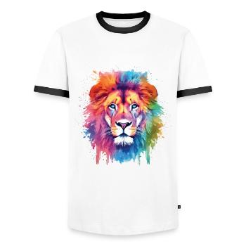 Niedliche Löwen-aquarellkunst - Männer Kontrast-T-Shirt - Weiß/Schwarz - Vorne - AI Model Female 172 light (172cm) & AI Model Male 178 dark (178cm)