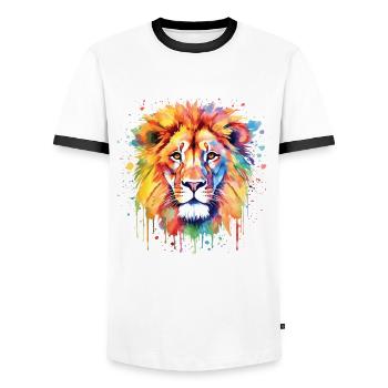 Niedliche Löwen-aquarellkunst - Männer Kontrast-T-Shirt - Weiß/Schwarz - Vorne - AI Model Female 172 light (172cm) & AI Model Male 178 dark (178cm)