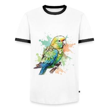 Art de l’aquarelle mignonne perruche - T-shirt contrasté Homme - blanc/noir - Devant - AI Model Female 172 light (172cm) & AI Model Male 178 dark (178cm)