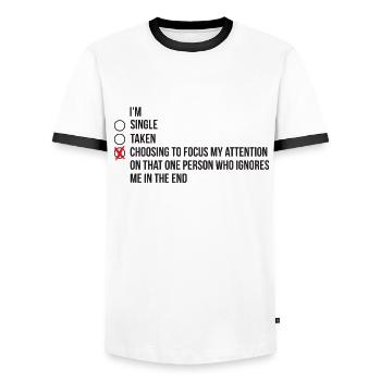 Complicated relationship status - single - Men's Ringer Shirt - white/black - Front - AI Model Female 172 light (172cm) & AI Model Male 178 dark (178cm)