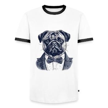 Mops Im Anzug - Männer Kontrast-T-Shirt - Weiß/Schwarz - Vorne - AI Model Female 172 light (172cm) & AI Model Male 178 dark (178cm)