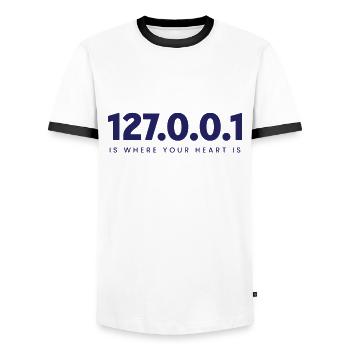 Zuhause Ist 127.0.0.1 – Coding Spirit - Männer Kontrast-T-Shirt - Weiß/Schwarz - Vorne - AI Model Female 172 light (172cm) & AI Model Male 178 dark (178cm)