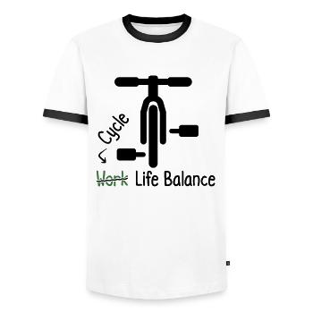 Cycling, work-life balance for health - Men's Ringer Shirt - white/black - Front - AI Model Female 172 light (172cm) & AI Model Male 178 dark (178cm)