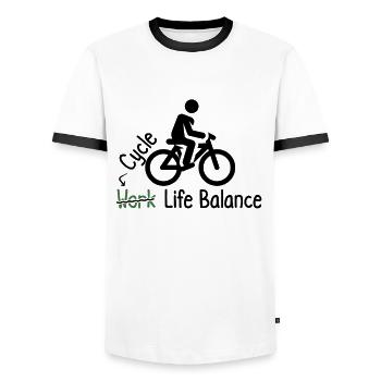 Cycling, work-life balance – Find your - Men's Ringer Shirt - white/black - Front - AI Model Female 172 light (172cm) & AI Model Male 178 dark (178cm)