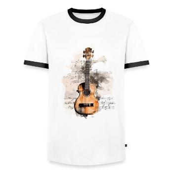 Classic Guitar Reverie – Watercolor Melodies - Men's Ringer Shirt - white/black - Front - AI Model Female 172 light (172cm) & AI Model Male 178 dark (178cm)