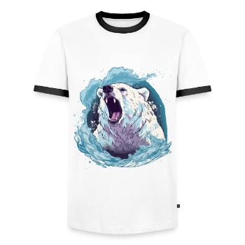 Polar Prowess – Watercolor Polar Bear Impact - Men's Ringer Shirt - white/black - Front - AI Model Female 172 light (172cm) & AI Model Male 178 dark (178cm)