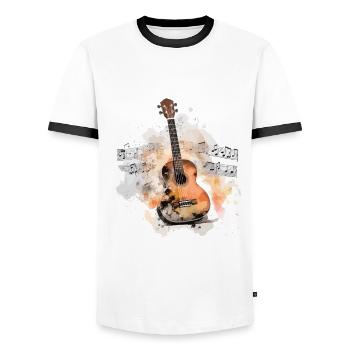 Aquarelle acoustique – Symphonie rythmée au pinceau - T-shirt contrasté Homme - blanc/noir - Devant - AI Model Female 172 light (172cm) & AI Model Male 178 dark (178cm)