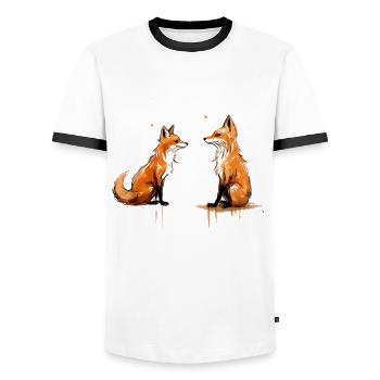 Forest Whispers Twin Fox Sketch - Männer Kontrast-T-Shirt - Weiß/Schwarz - Vorne - AI Model Female 172 light (172cm) & AI Model Male 178 dark (178cm)