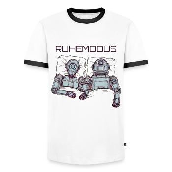 Funny Sleeping Robot Rest Mode Pajamas - Men's Ringer Shirt - white/black - Front - AI Model Female 172 light (172cm) & AI Model Male 178 dark (178cm)