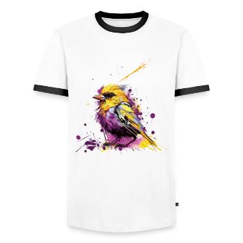 Amerikanischer Stieglitz - Männer Kontrast-T-Shirt - Weiß/Schwarz - Vorne - AI Model Female 172 light (172cm) & AI Model Male 178 dark (178cm)