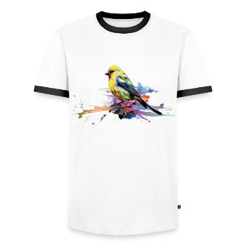 Amerikanischer Stieglitz Buntes Design - Männer Kontrast-T-Shirt - Weiß/Schwarz - Vorne - AI Model Female 172 light (172cm) & AI Model Male 178 dark (178cm)