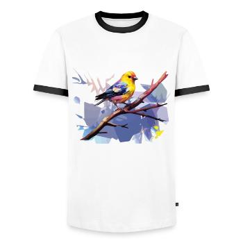 Amerikanischer Stieglitz Künstlerisch - Männer Kontrast-T-Shirt - Weiß/Schwarz - Vorne - AI Model Female 172 light (172cm) & AI Model Male 178 dark (178cm)