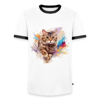 Chat américain à poil court - T-shirt contrasté Homme - blanc/noir - Devant - AI Model Female 172 light (172cm) & AI Model Male 178 dark (178cm)