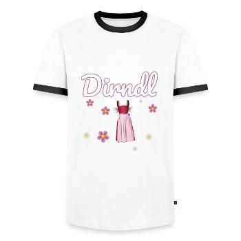 - Mei Dirndl is in da Wäsch -Dirndl - Männer Kontrast-T-Shirt - Weiß/Schwarz - Vorne - AI Model Female 172 light (172cm) & AI Model Male 178 dark (178cm)