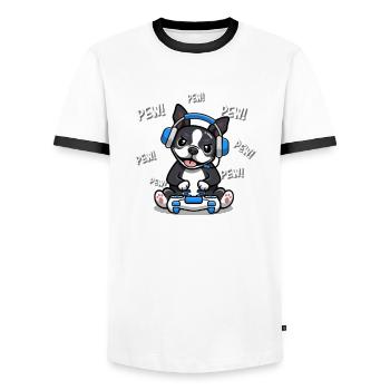 Boston Terrier - Men's Ringer Shirt - white/black - Front - AI Model Female 172 light (172cm) & AI Model Male 178 dark (178cm)