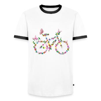 Vélo avec fleurs - T-shirt contrasté Homme - blanc/noir - Devant - AI Model Female 172 light (172cm) & AI Model Male 178 dark (178cm)