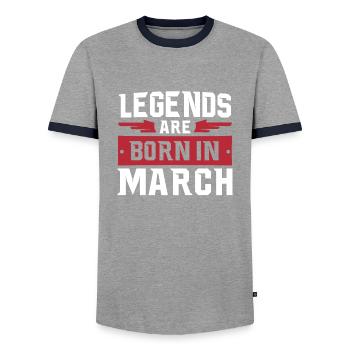 legends are born in march - Men's Ringer Shirt - grey/navy  - Front - AI Model Female 172 light (172cm) & AI Model Male 178 light (178cm)