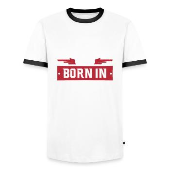 legends are born in march - Men's Ringer Shirt - white/black - Front - AI Model Female 172 light (172cm) & AI Model Male 178 dark (178cm)