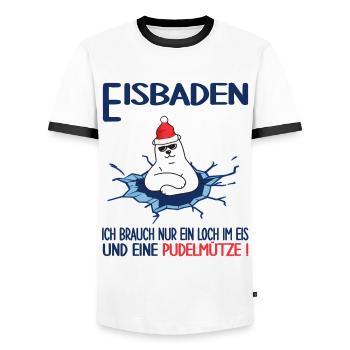 winterbader winterschwimmen pudelmütze eisbaden - Männer Kontrast-T-Shirt - Weiß/Schwarz - Vorne - AI Model Female 172 light (172cm) & AI Model Male 178 dark (178cm)