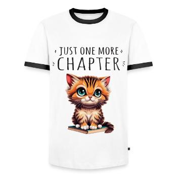 Nur noch ein weiteres Kapitel, Bücherwurm Katze - Männer Kontrast-T-Shirt - Weiß/Schwarz - Vorne - AI Model Female 172 light (172cm) & AI Model Male 178 dark (178cm)