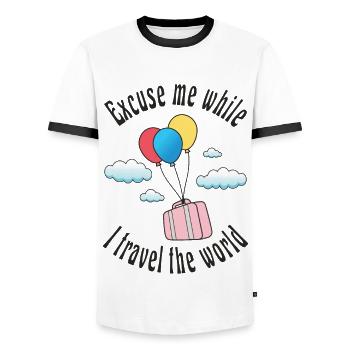 Excuse me while I travel the world - Men's Ringer Shirt - white/black - Front - AI Model Female 172 light (172cm) & AI Model Male 178 dark (178cm)