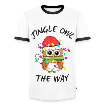 Jingle Owl the way, Funny Santa Owl - Men's Ringer Shirt - white/black - Front - AI Model Female 172 light (172cm) & AI Model Male 178 dark (178cm)
