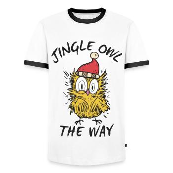 Jingle Owl the way, Funny Santa Owl - Men's Ringer Shirt - white/black - Front - AI Model Female 172 light (172cm) & AI Model Male 178 dark (178cm)