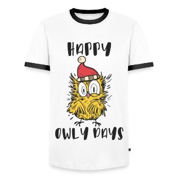 Drôle de père Noël hibou, jours heureux de hibou - T-shirt contrasté Homme - blanc/noir - Devant - AI Model Female 172 light (172cm) & AI Model Male 178 dark (178cm)