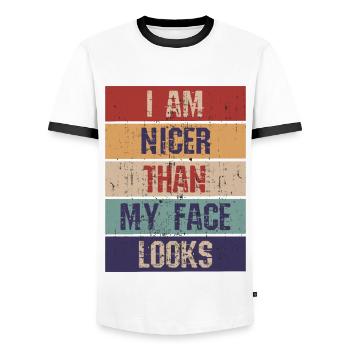 Ich bin netter als mein Gesicht aussieht - Männer Kontrast-T-Shirt - Weiß/Schwarz - Vorne - AI Model Female 172 light (172cm) & AI Model Male 178 dark (178cm)