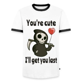 Cute Grim Reaper with romantic heart - Men's Ringer Shirt - white/black - Front - AI Model Female 172 light (172cm) & AI Model Male 178 dark (178cm)
