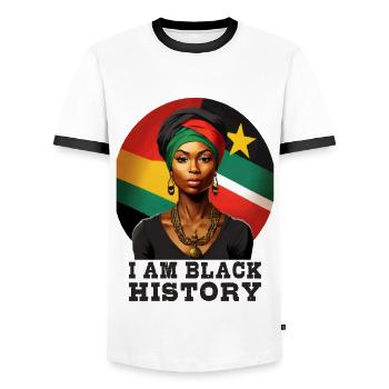 I am Black History - Men's Ringer Shirt - white/black - Front - AI Model Female 172 light (172cm) & AI Model Male 178 dark (178cm)