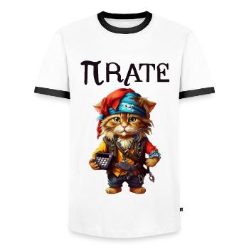 Pi day Pirate Cat - Men's Ringer Shirt - white/black - Front - AI Model Female 172 light (172cm) & AI Model Male 178 dark (178cm)